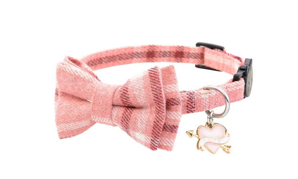 Bow Tie Cat Collar with Bell and Heart Charm